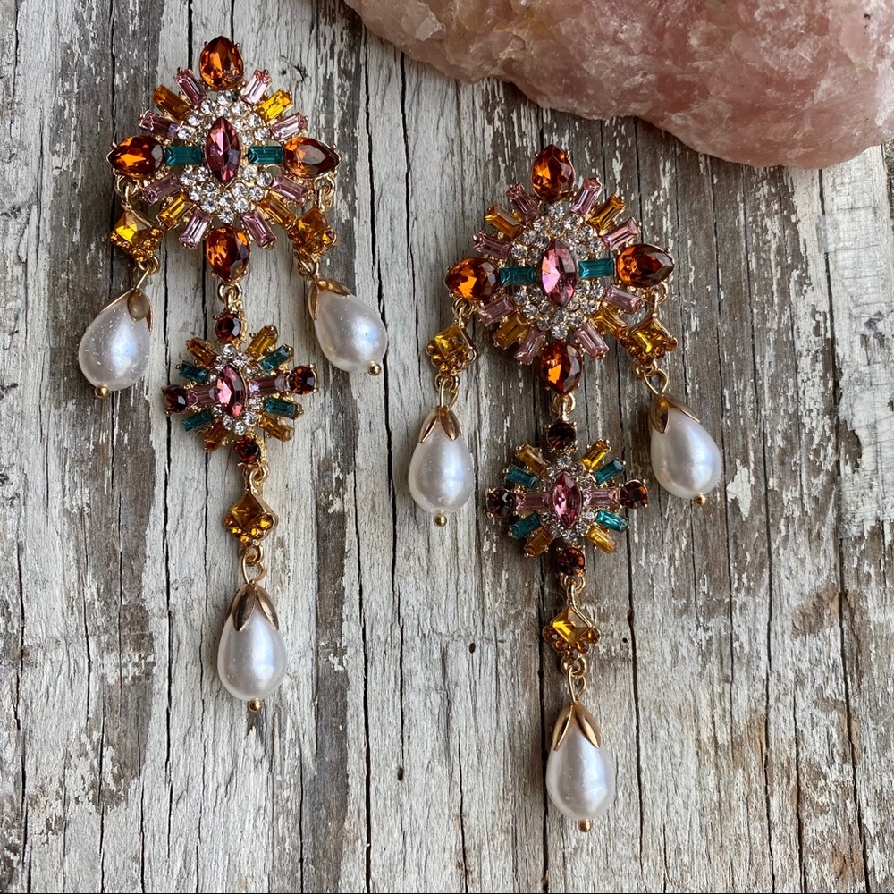 Zara rhinestone chandelier statement earrings - Picture 5 of 9